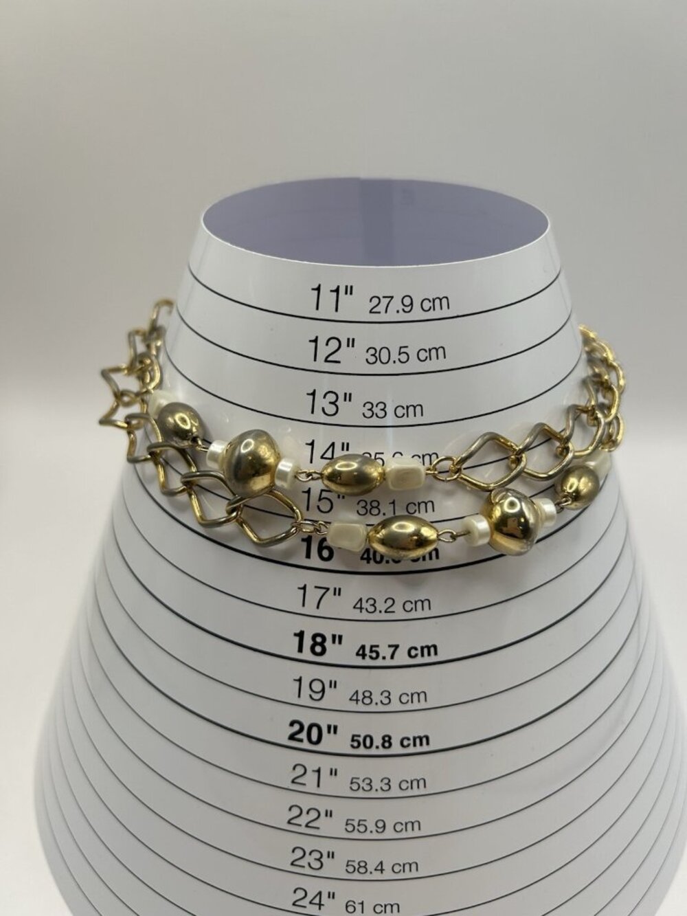Vintage Gold Tone Metal Bead Chain Necklace Long Link Station Statement Boho Fun - Picture 12 of 13